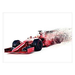 Plakat Czerwony sportowy samochód wyścigowy na białym tle