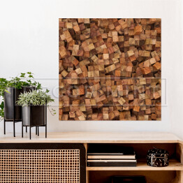 Plakat samoprzylepny Kwadraty we wzór imitujący drewno - 3D