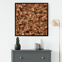 Obraz w ramie Kwadraty we wzór imitujący drewno - 3D