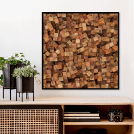 Plakat w ramie Kwadraty we wzór imitujący drewno - 3D