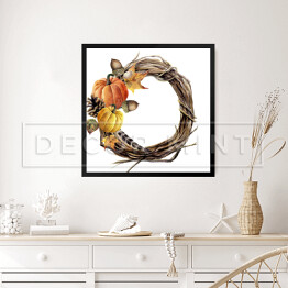 Obraz w ramie Jesienny wieniec na białym tle