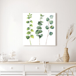 Obraz na płótnie Akwarela - okrągłe liście i gałązki 