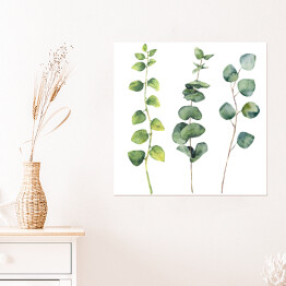 Plakat samoprzylepny Akwarela - okrągłe liście i gałązki 
