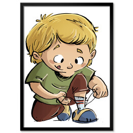 Plakat w ramie Dziecko wiążące sznurówki do butów