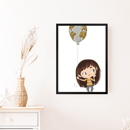 Obraz w ramie Dziewczynka z balonikiem - globusem