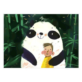 Plakat samoprzylepny Wesoła panda wśród liści bambusa