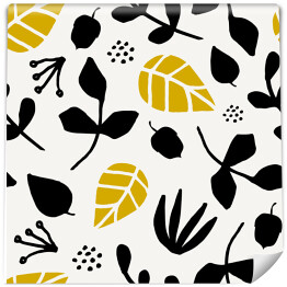 Tapeta w rolce Kanciaste czarne i żółte listki na białym tle