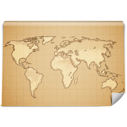 Fototapeta winylowa zmywalna Mapa swiata w stylu vintage na kartce w kratkę