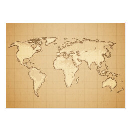 Plakat samoprzylepny Mapa swiata w stylu vintage na kartce w kratkę