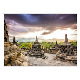 Plakat Zachód słońca w świątyni Borobudur, Indonezja
