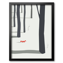 Obraz w ramie Zimowy krajobraz z lasem i lisem