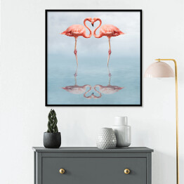 Plakat w ramie Dwa zakochane flamingi
