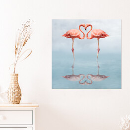 Plakat samoprzylepny Dwa zakochane flamingi