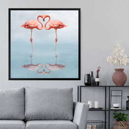Obraz w ramie Dwa zakochane flamingi