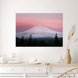 Plakat Góra Bachelor na tle różowego, pastelowego nieba, USA