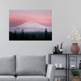 Plakat Góra Bachelor na tle różowego, pastelowego nieba, USA