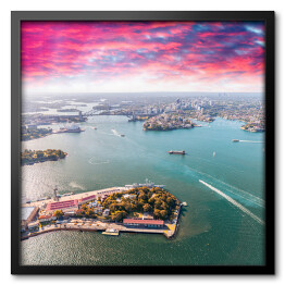Obraz w ramie Sydney - port widziany z helikoptera o zmierzchu