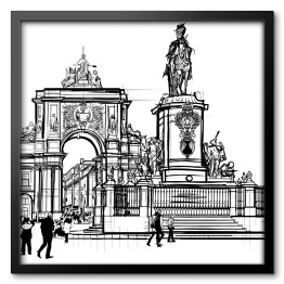 Obraz w ramie Lizboński Plac Handlowy w Portugalii - szkic