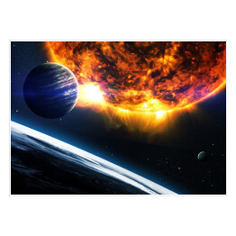 Plakat samoprzylepny Planety zbliżające się do rozgrzanego do czerwoności Słońca