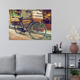 Plakat samoprzylepny Rower retro, w alejce w starym miasteczku, Toskania, Włochy