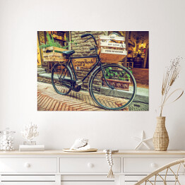 Plakat Rower retro, w alejce w starym miasteczku, Toskania, Włochy