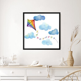 Obraz w ramie Rysowany latawiec wśród chmur