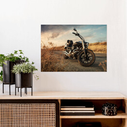 Plakat Motocykl stojący na poboczu