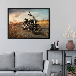 Obraz w ramie Motocykl stojący na poboczu