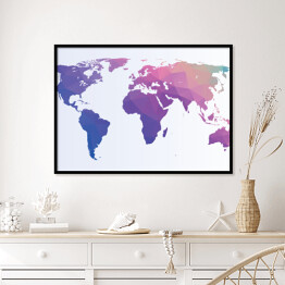 Plakat w ramie Różowo niebieska mapa świata
