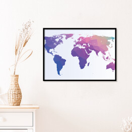 Plakat w ramie Różowo niebieska mapa świata