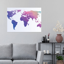Plakat samoprzylepny Różowo niebieska mapa świata