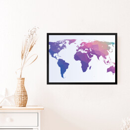 Obraz w ramie Różowo niebieska mapa świata