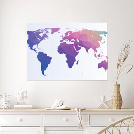 Plakat Różowo niebieska mapa świata