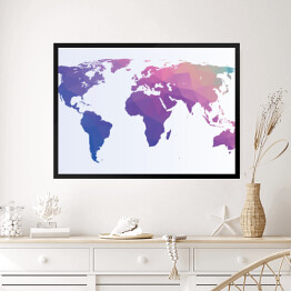 Obraz w ramie Różowo niebieska mapa świata