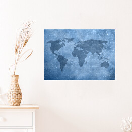 Plakat Mapa świata z cyfr binarnych w niebieskim kolorze