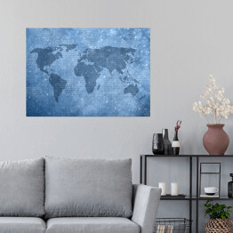 Plakat samoprzylepny Mapa świata z cyfr binarnych w niebieskim kolorze