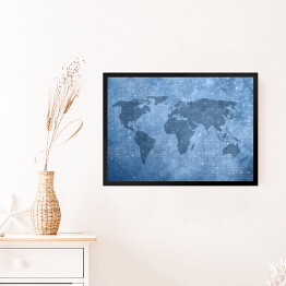 Obraz w ramie Mapa świata z cyfr binarnych w niebieskim kolorze