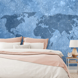 Fototapeta winylowa zmywalna Mapa świata z cyfr binarnych w niebieskim kolorze