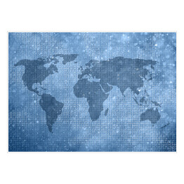 Plakat Mapa świata z cyfr binarnych w niebieskim kolorze