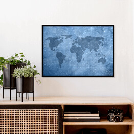 Plakat w ramie Mapa świata z cyfr binarnych w niebieskim kolorze