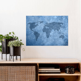 Plakat samoprzylepny Mapa świata z cyfr binarnych w niebieskim kolorze