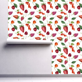 Tapeta samoprzylepna w rolce Czerwone letnie owoce na białym tle - akwarela na białym tle