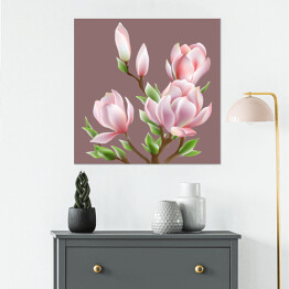 Piękny obraz kwitnących magnolii - ilustracja