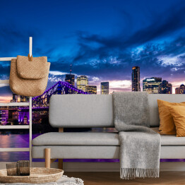 Fototapeta Panorama miasta Brisbane w Australii rozświetlona purpurowymi światłami
