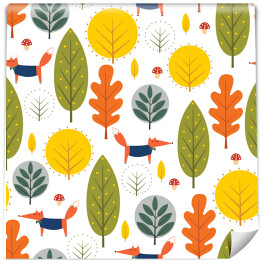 Tapeta samoprzylepna w rolce Kolorowy jesienny wzór z drzewami i lisami