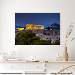 Plakat Partenon w Atenach o zmierzchu, Grecja