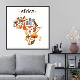 Plakat w ramie Mapa Afryki z symbolami afrykańskimi