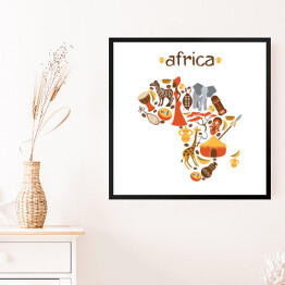 Obraz w ramie Mapa Afryki z symbolami afrykańskimi