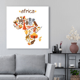 Obraz na płótnie Mapa Afryki z symbolami afrykańskimi