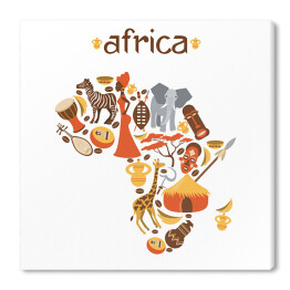 Obraz na płótnie Mapa Afryki z symbolami afrykańskimi